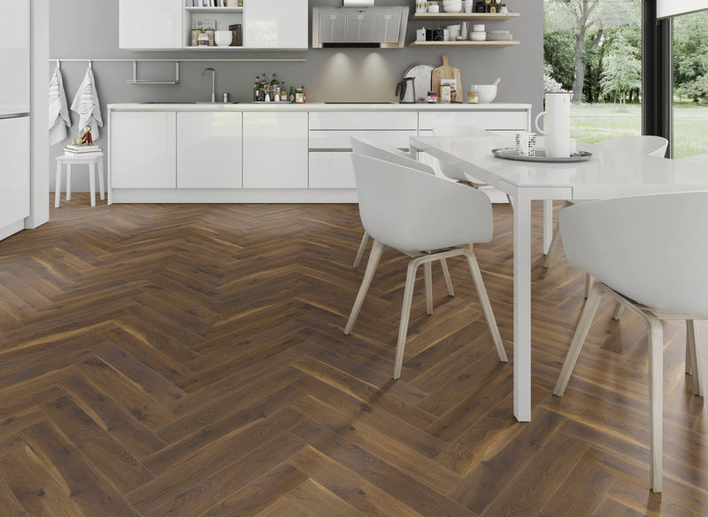 EFS Evolution Laminate Fission Americano Oak Herringbone Water-Resistant - Easy Floor Store