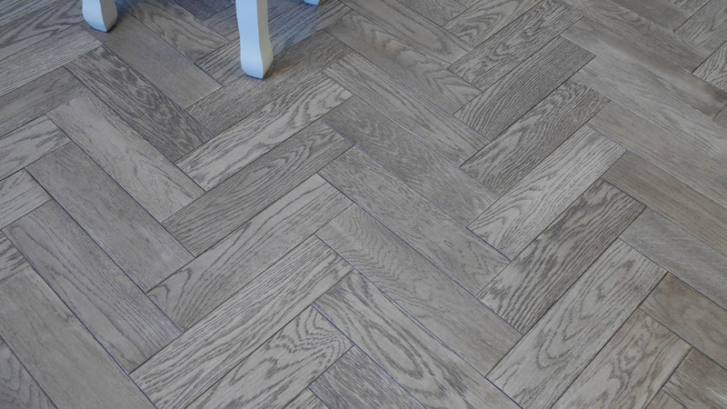 EFS Engineered Herringbone Oak Brushed & Lacquered Gunmetal Grey - Easy Floor Store