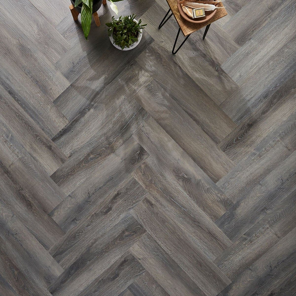 ZeeZoo ZZ102P Smoked Grey Oak LVT Herringbone | Easy Floor Store